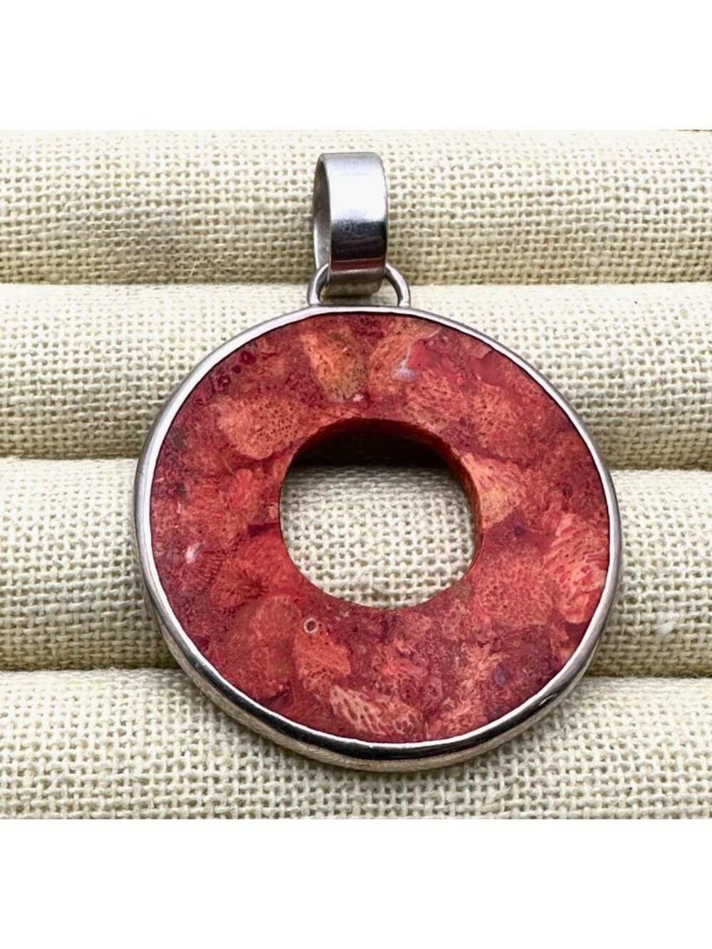 Retired Designer Silpada Coral Halo Sterling Silver Pendant 2.25"